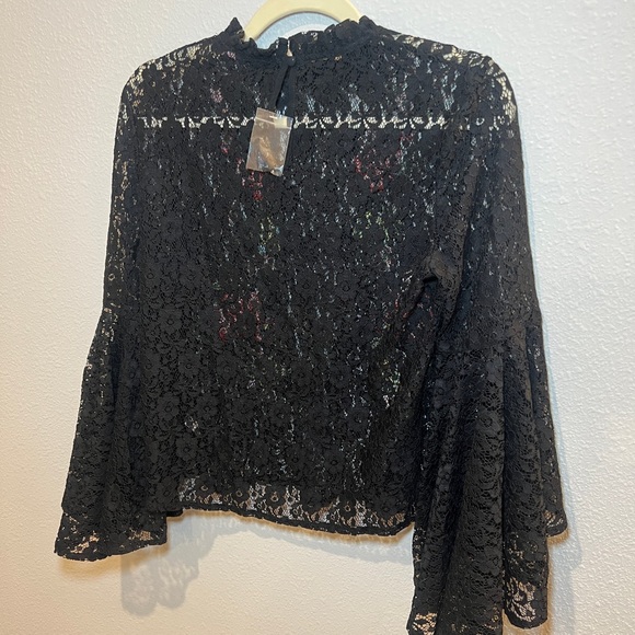 Jealous Tomate Black Lace Top Rosses Ruffle Sleeves Size S - Picture 7 of 9
